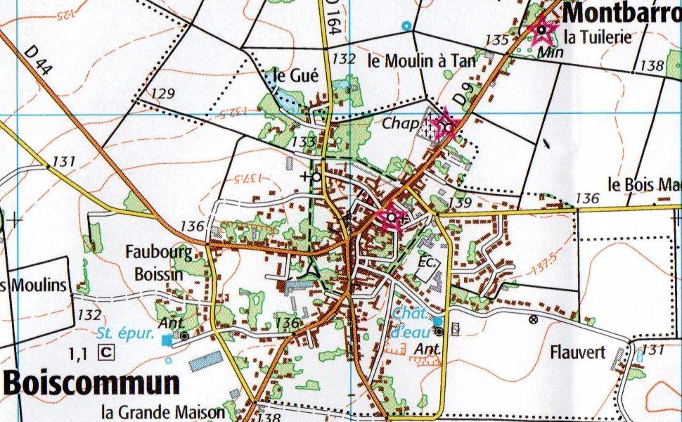Carte du village de Boiscommun (Loiret)